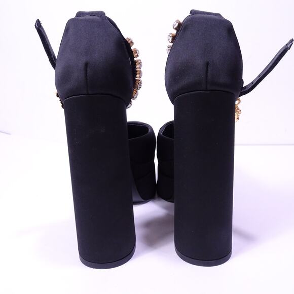 Versace Aevitas Medusa Satin Leather Crystal Charm Double Platform Sandals Sz 37 - Picture 11 of 16